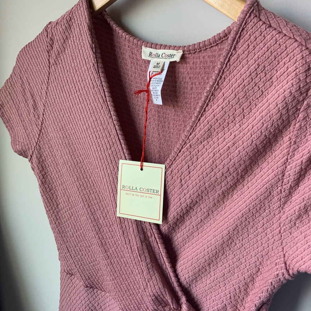 Dusty Rose Soft Pink Faux-Wrap Mini Dress - Picture 4 of 7